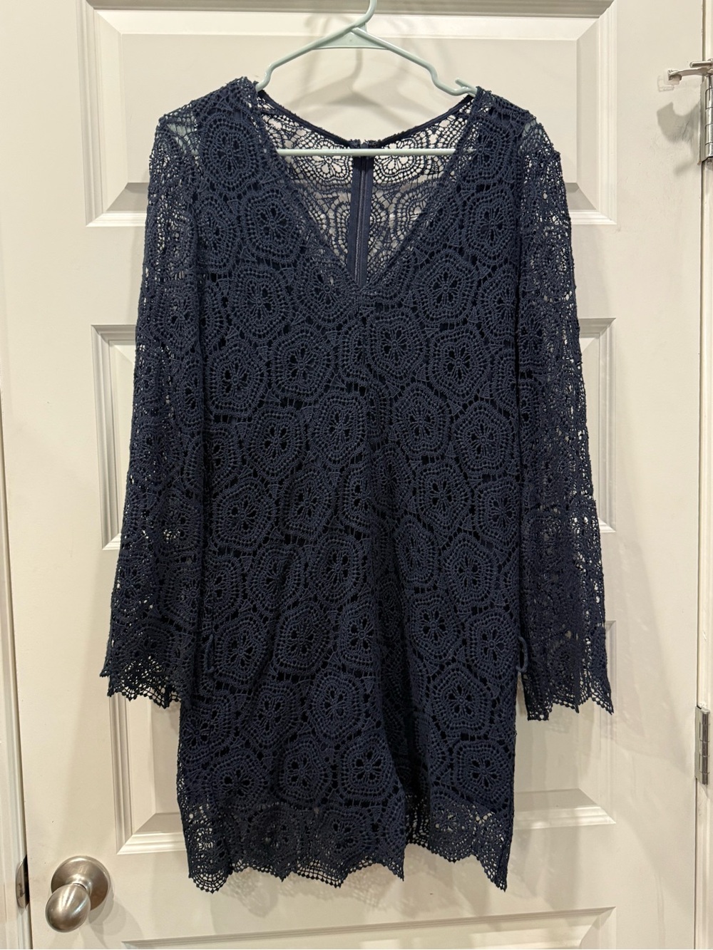 ba&sh Navy Crochet Long Sleeve Jumpsuit Romper